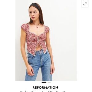 Reformation Burgundy Floral Blouse